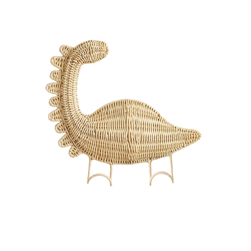 Handmade Woven Rattan Dinosaur Hook Rack for Wall Decoration with Starfish