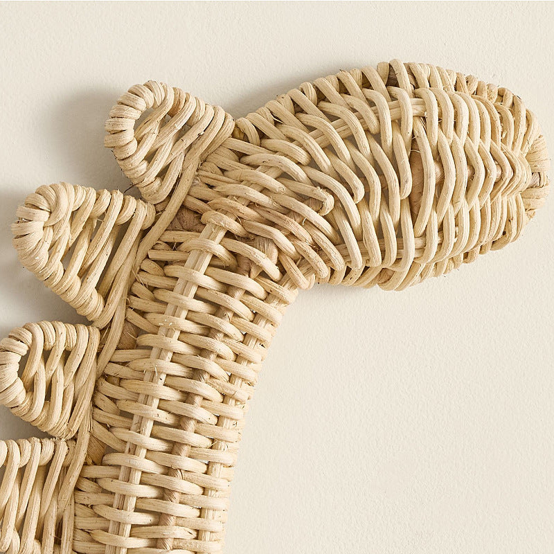 Handmade Woven Rattan Dinosaur Hook Rack for Wall Decoration with Starfish
