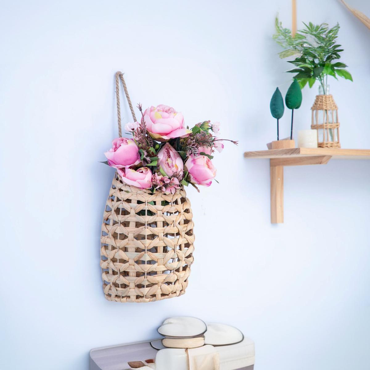 Nordic Rattan Wall Hanging Basket Key Organizer Storage Basket for Bathroom, Guesthouse, Kids' Room, Wall Decor and Storage