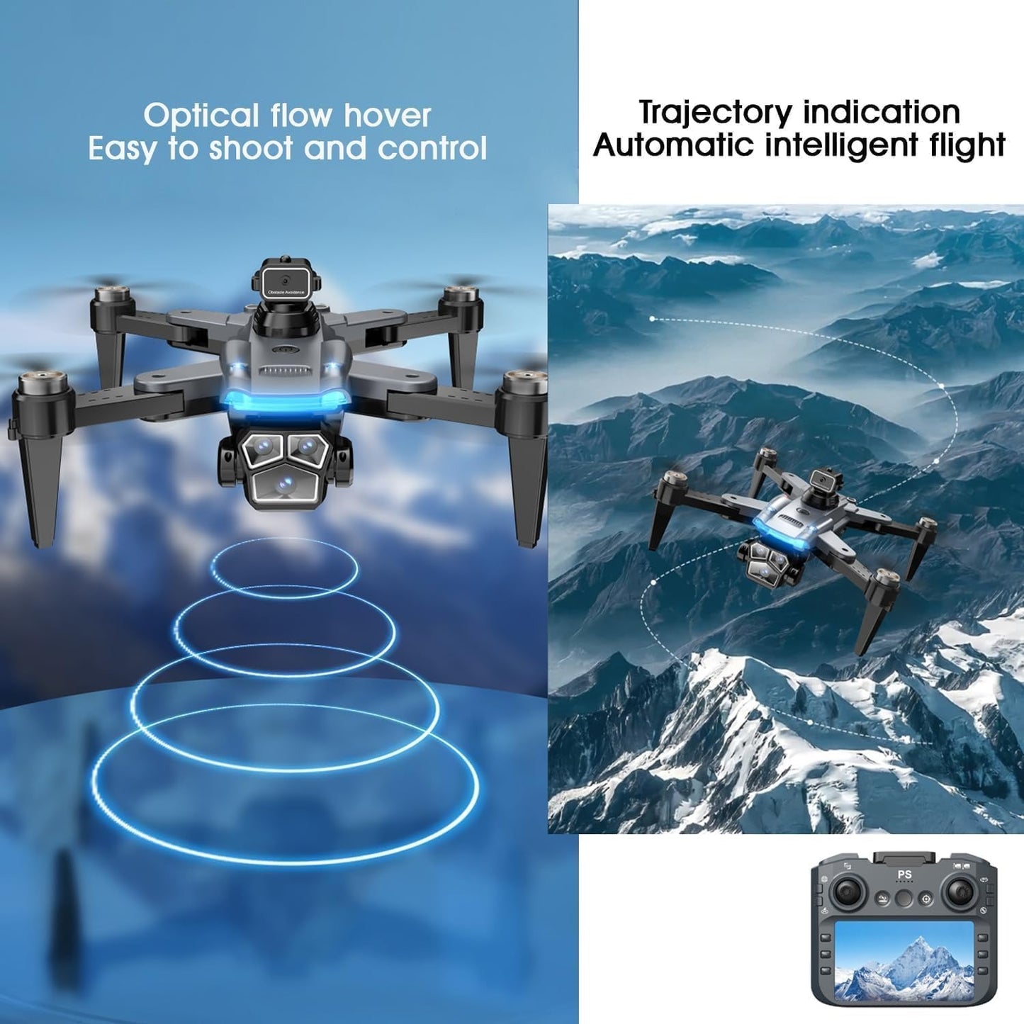 4K Drone with Camera for Adults, Foldable Quadcopter with 4.3" Screen Remote Controller, Brushless Motor,Obstacle Avoidance,Under 249g