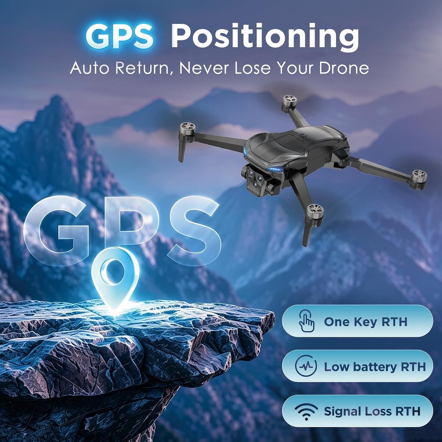 GPS Drone with Camera for Adults - 4K Drone with 4.5” FPV Screen Controller, 60 Min Flight, Brushless Motor Foldable Quadcopter, Auto Return, Follow Me, 3 Speed Modes for Beginners - Gift Under 249g