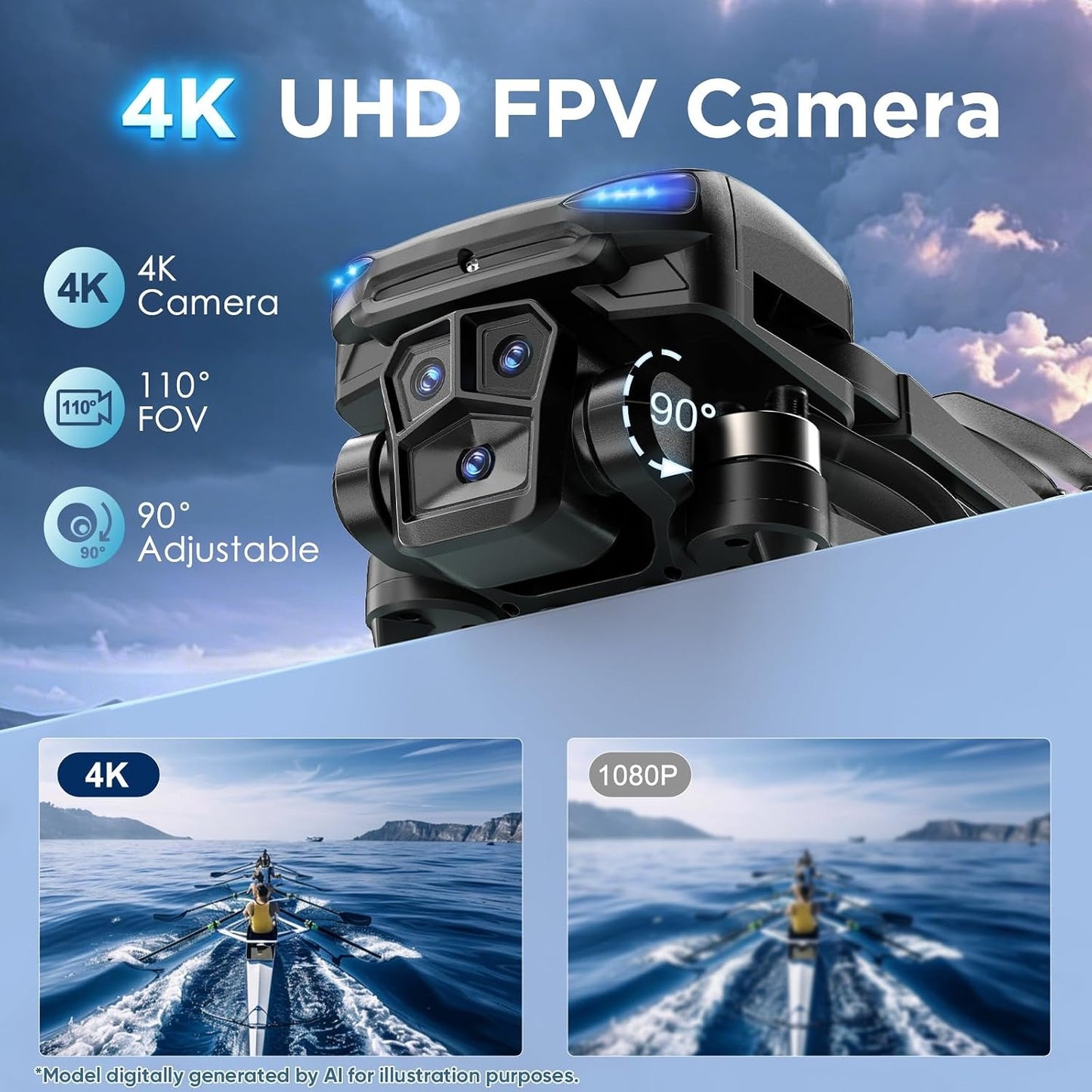 GPS Drone with Camera for Adults - 4K Drone with 4.5” FPV Screen Controller, 60 Min Flight, Brushless Motor Foldable Quadcopter, Auto Return, Follow Me, 3 Speed Modes for Beginners - Gift Under 249g