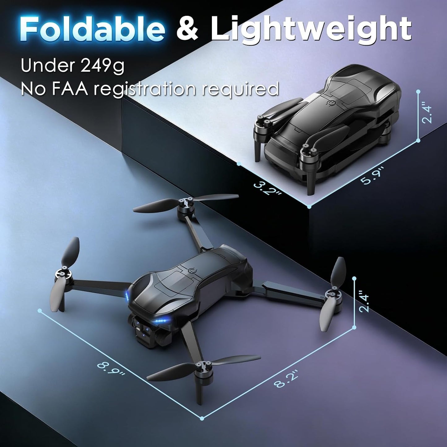 GPS Drone with Camera for Adults - 4K Drone with 4.5” FPV Screen Controller, 60 Min Flight, Brushless Motor Foldable Quadcopter, Auto Return, Follow Me, 3 Speed Modes for Beginners - Gift Under 249g