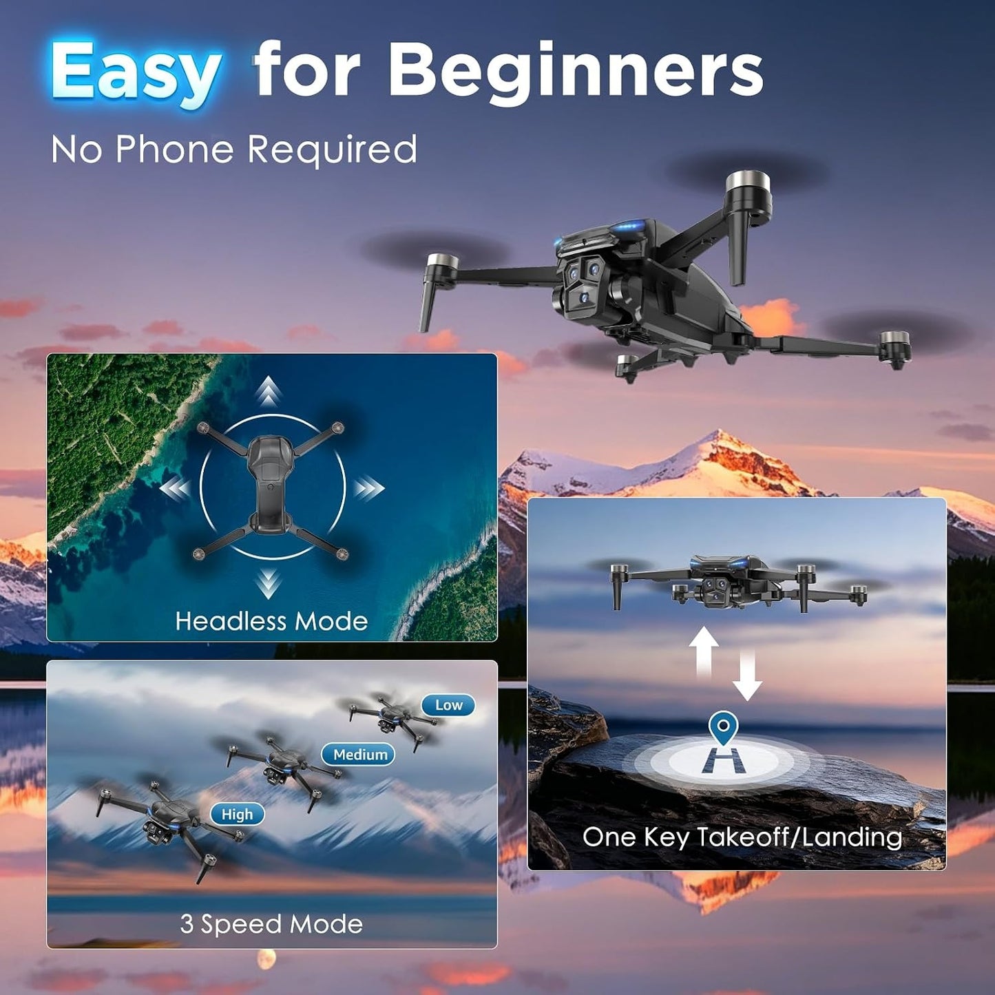 GPS Drone with Camera for Adults - 4K Drone with 4.5” FPV Screen Controller, 60 Min Flight, Brushless Motor Foldable Quadcopter, Auto Return, Follow Me, 3 Speed Modes for Beginners - Gift Under 249g