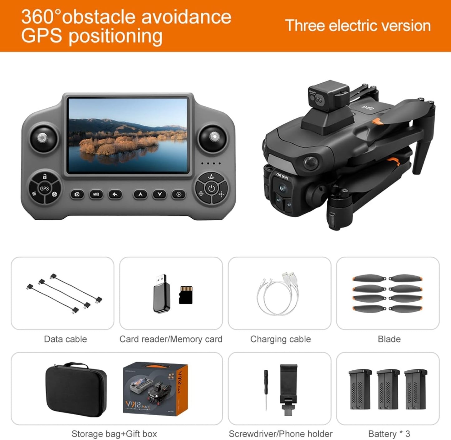 GPS Drone with 4K Camera & 360° Obstacle Avoidance for Adults, Under 249g | 5G Large Screen Controller, Follow Me, 3 Batteries, Brushless Motor