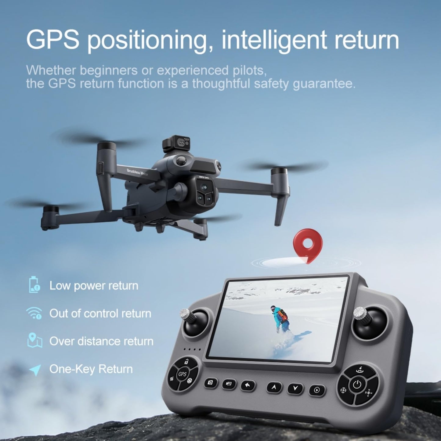 Drones with Camera for Adults 4K, Under 249g Foldable Quadcopter, 8k Camera Drone with large screen controler and GPS Auto Return, Follow Me, Easy for Beginners,3 batteries