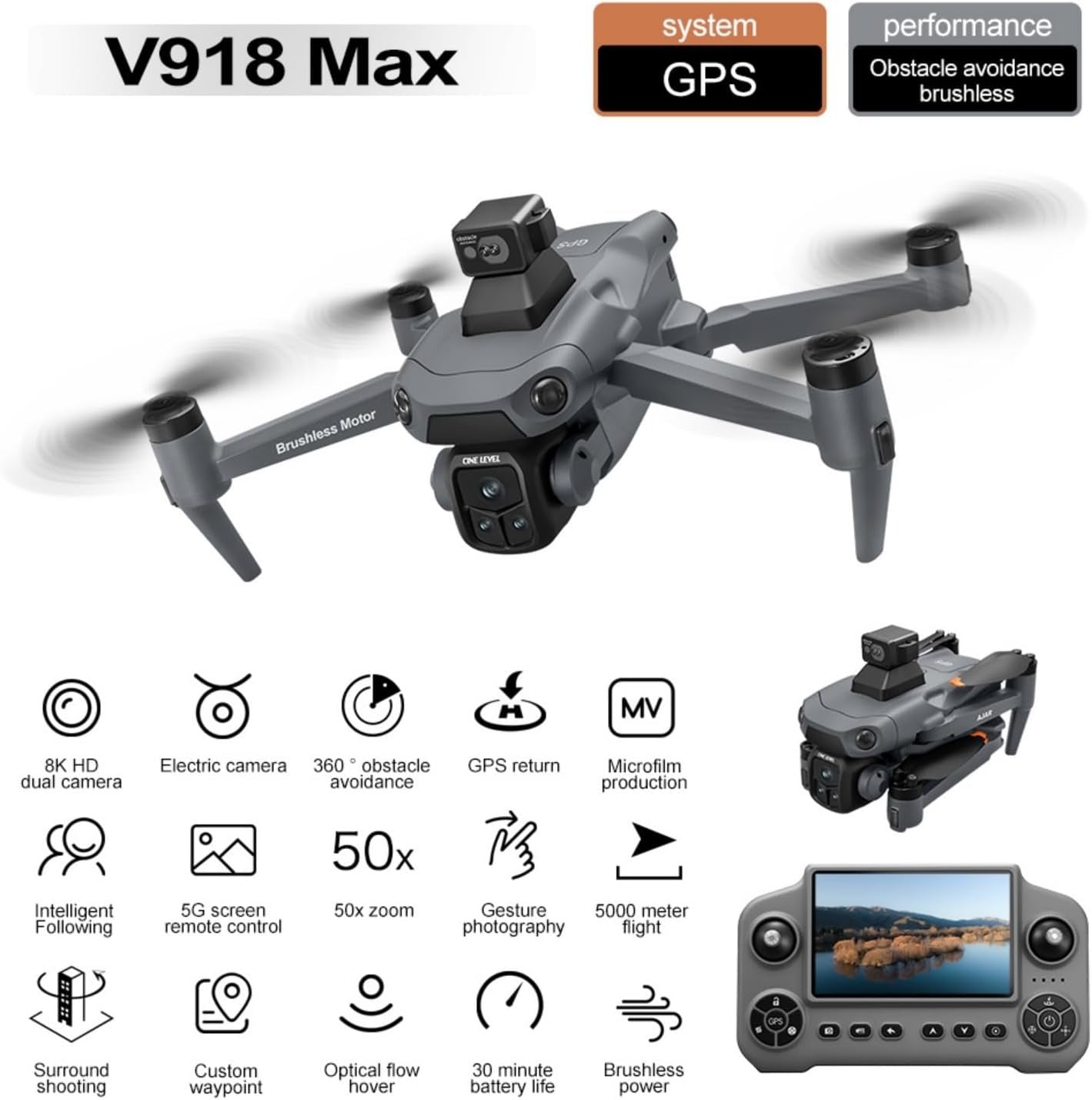 Drones with Camera for Adults 4K, Under 249g Foldable Quadcopter, 8k Camera Drone with large screen controler and GPS Auto Return, Follow Me, Easy for Beginners,3 batteries