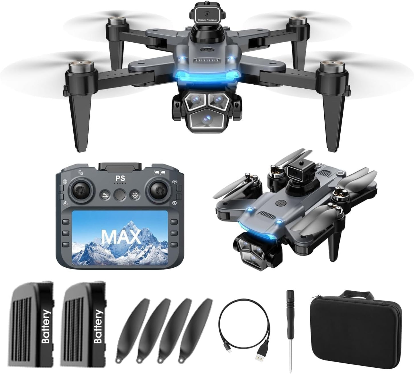 4K Drone with Camera for Adults, Foldable Quadcopter with 4.3" Screen Remote Controller, Brushless Motor,Obstacle Avoidance,Under 249g