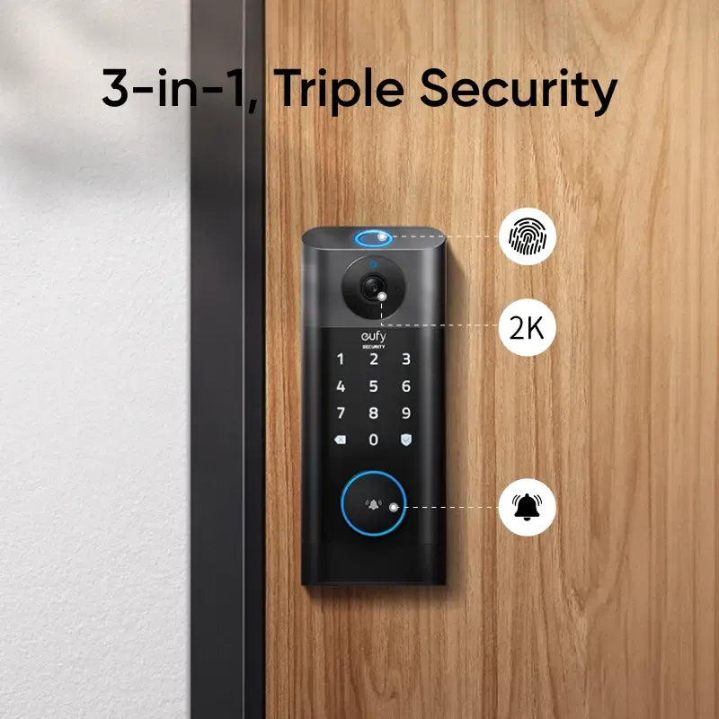 ALEFPEER Security Video Smart Lock S330, 3-in-1 Camera+Doorbell+Fingerprint Keyless Entry Door Lock, ,BHMA, WiFi Door Lock,App Remote Control,Doorbell Camera with Chime,No Monthly Fee,SD Card Required
